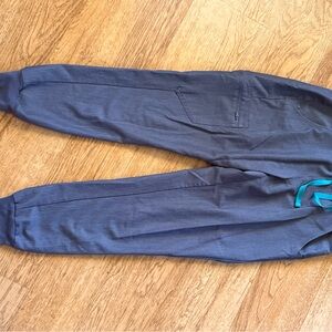 Figs Women's Gray Joggers with Teal Drawstring
